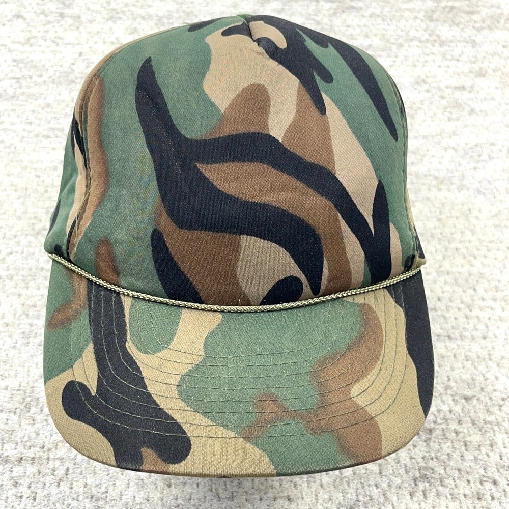 Vintage Camo Trucker Hat Cap Snapback Green Blank Plain Army‎ Military 90s Foam